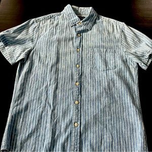 Denim Like Striped Short Sleeve Button Down